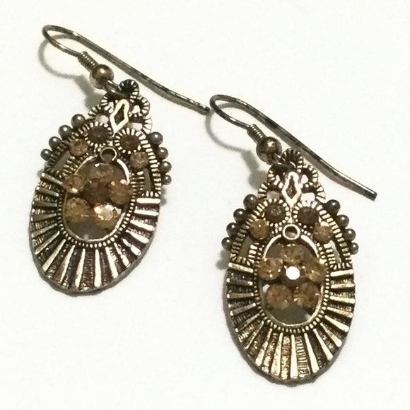 Jewelry - Earrings - Dark Gold with Amber Rhinestones